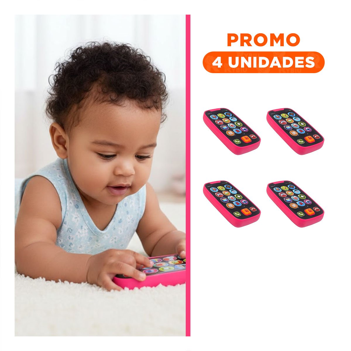 PACK4 CELULAR MUSICAL ROJO INFANTIL PRACTICO PARA COORDINACION BASICA Y+REGALO STICKER - 1