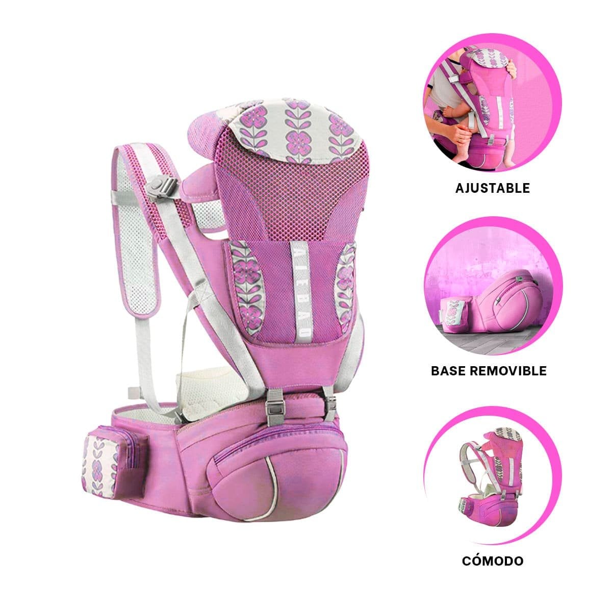 PORTABEBE FUNCIONAL 3 EN 1 ROSADO COMODO CON CORREAJE REGULABLE - 3