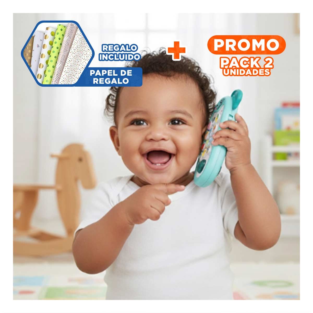 PACK2 TELEFONO MUSICAL ELEFANTE BILINGUE VERDE AGUA INTERACTIVO CREATIVO Y+PAPEL REGALO - 1