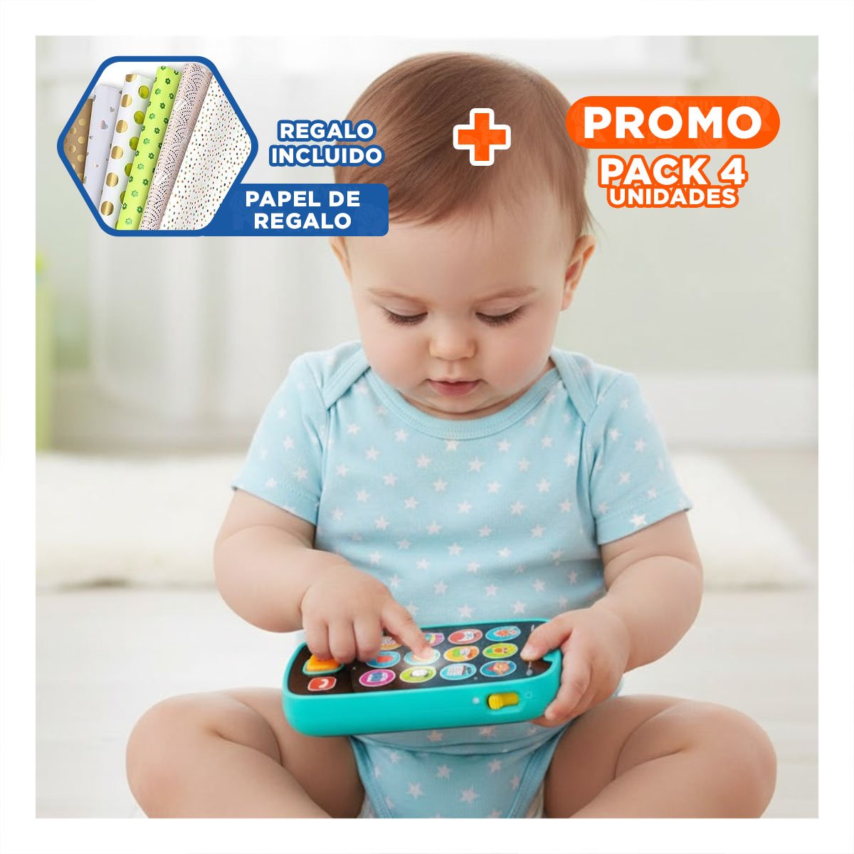 PACK4 MOVIL INTERACTIVO CELESTE MUSICAL PARA DESARROLLO AUDITIVO Y+PAPEL REGALO - 1
