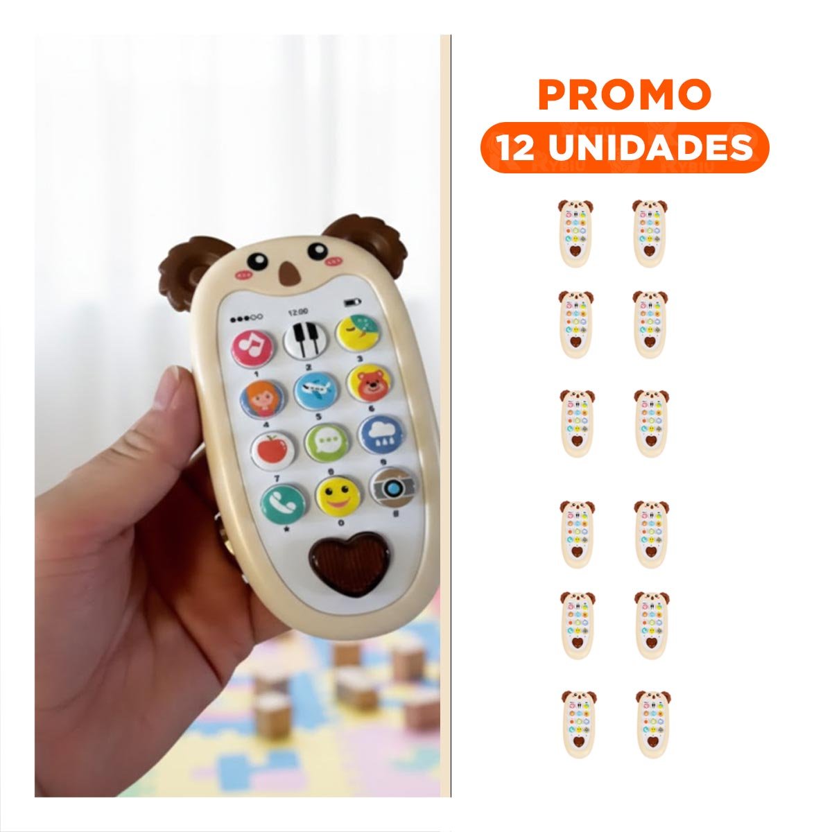 PACK12 TELEFONO MUSICAL KOALA BILINGUE MARRON INFANTIL PORTATIL Y+REGALO STICKER - 1