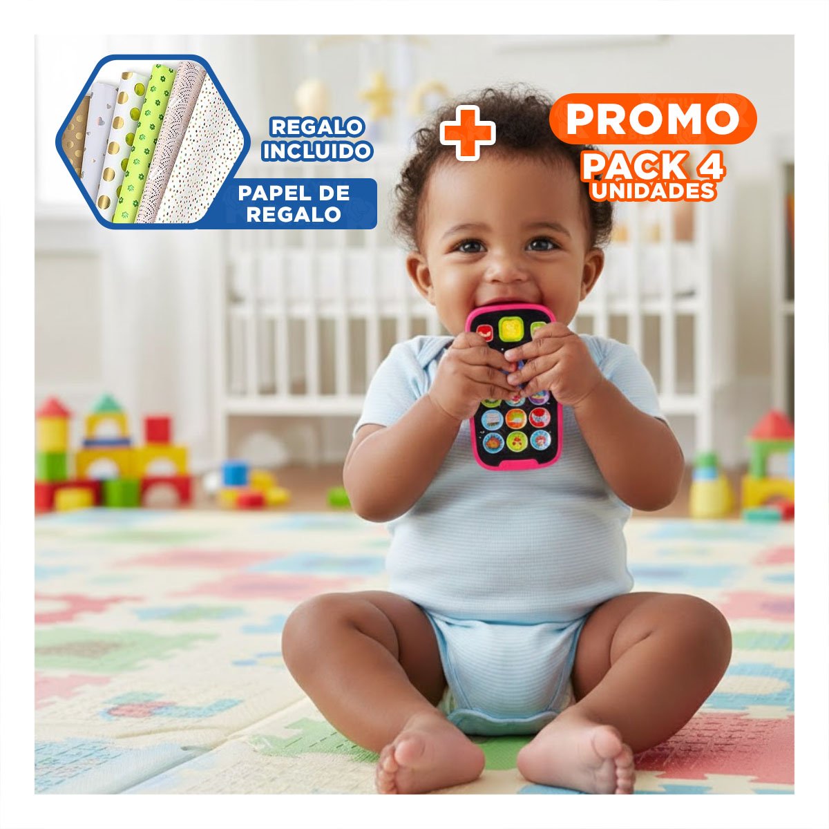 PACK4 MOVIL DIDACTICO ROJO SONORO INTERACTIVO CON MELODIAS ALEGRES Y+PAPEL REGALO - 1