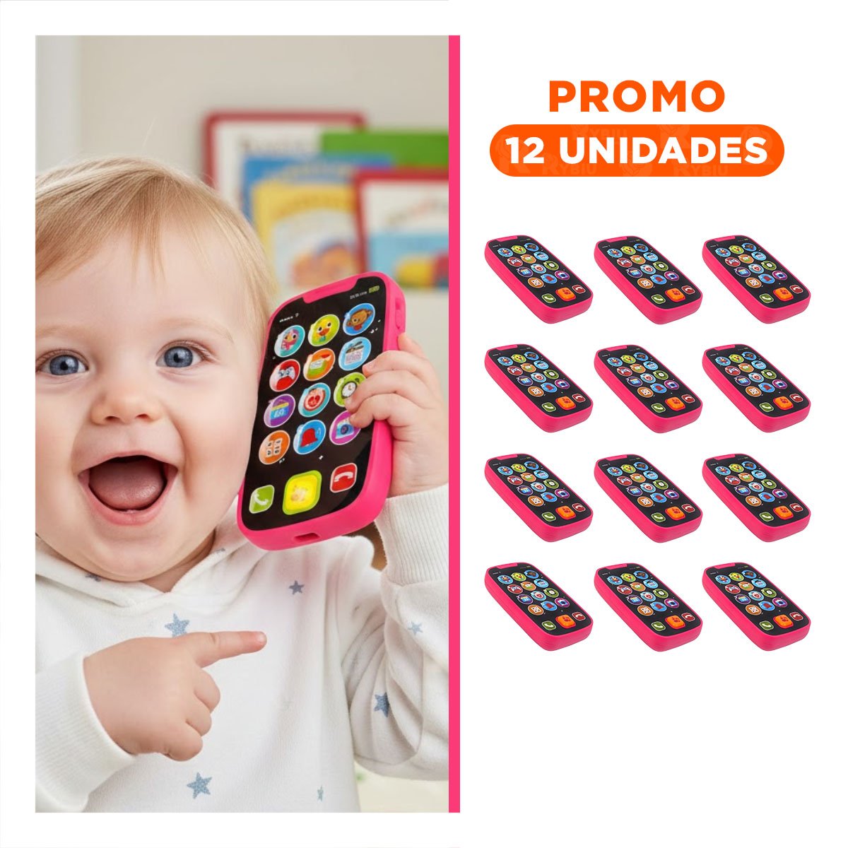 PACK12 TELEFONO MUSICAL ROJO INFANTIL PORTATIL CON DISENO ERGONOMICO Y+REGALO STICKER - 1