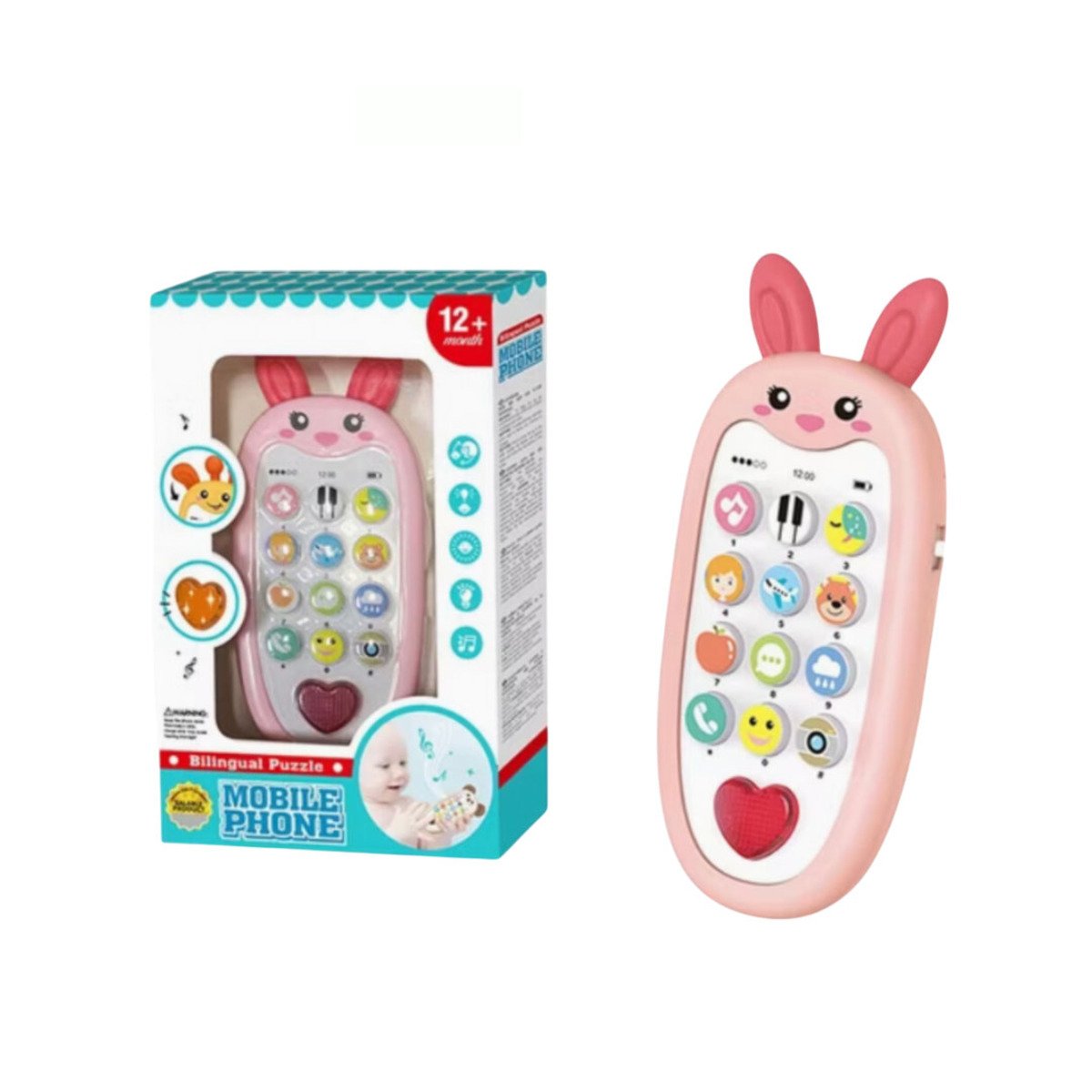 PACK12 TELEFONO MUSICAL DE CONEJO BILINGUE EN ROSADO INFANTIL Y PORTATIL Y+REGALO STICKER - 2