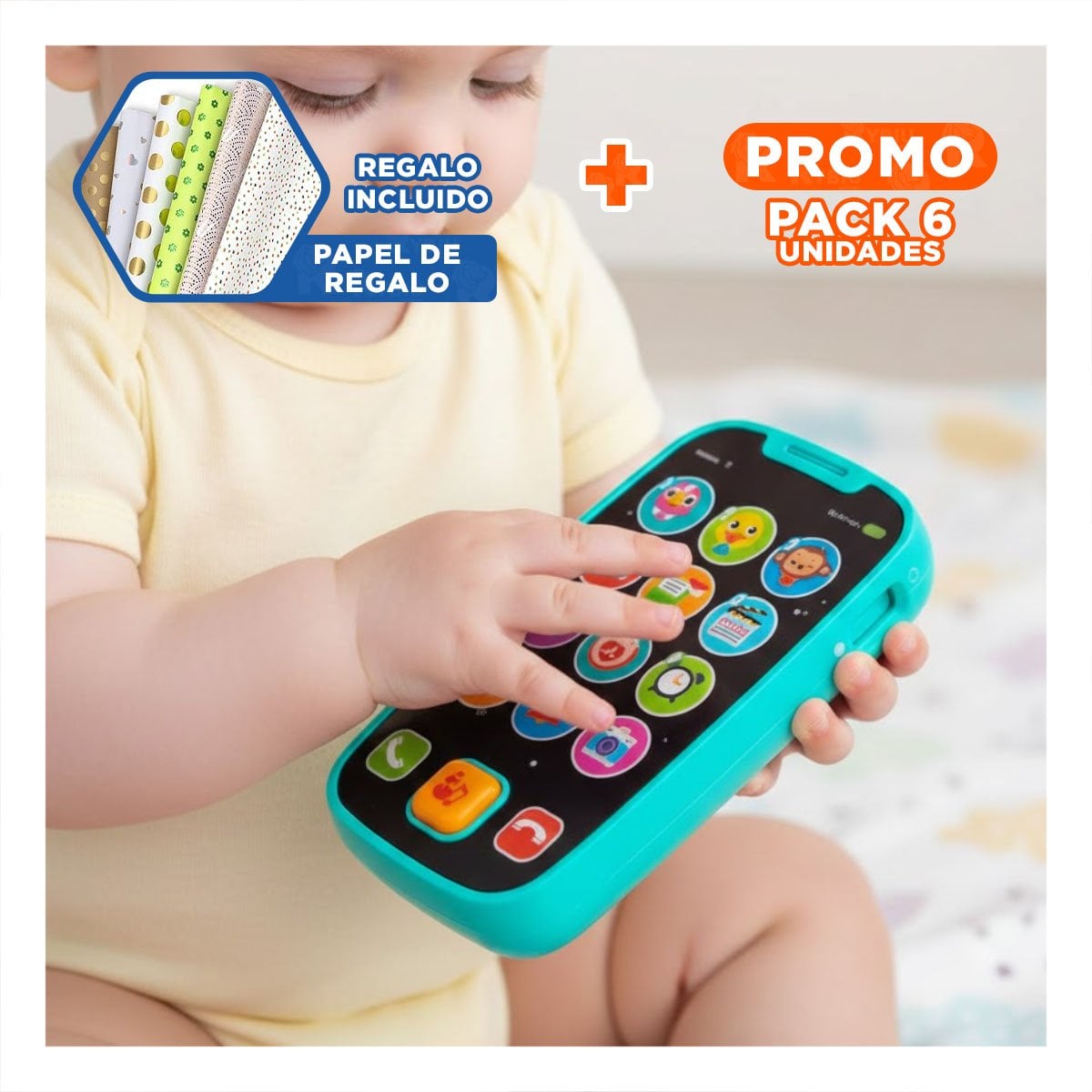 PACK6 SMARTPHONE EDUCATIVO CELESTE DIDACTICO CON FUNCIONES BASICAS Y+PAPEL REGALO - 1