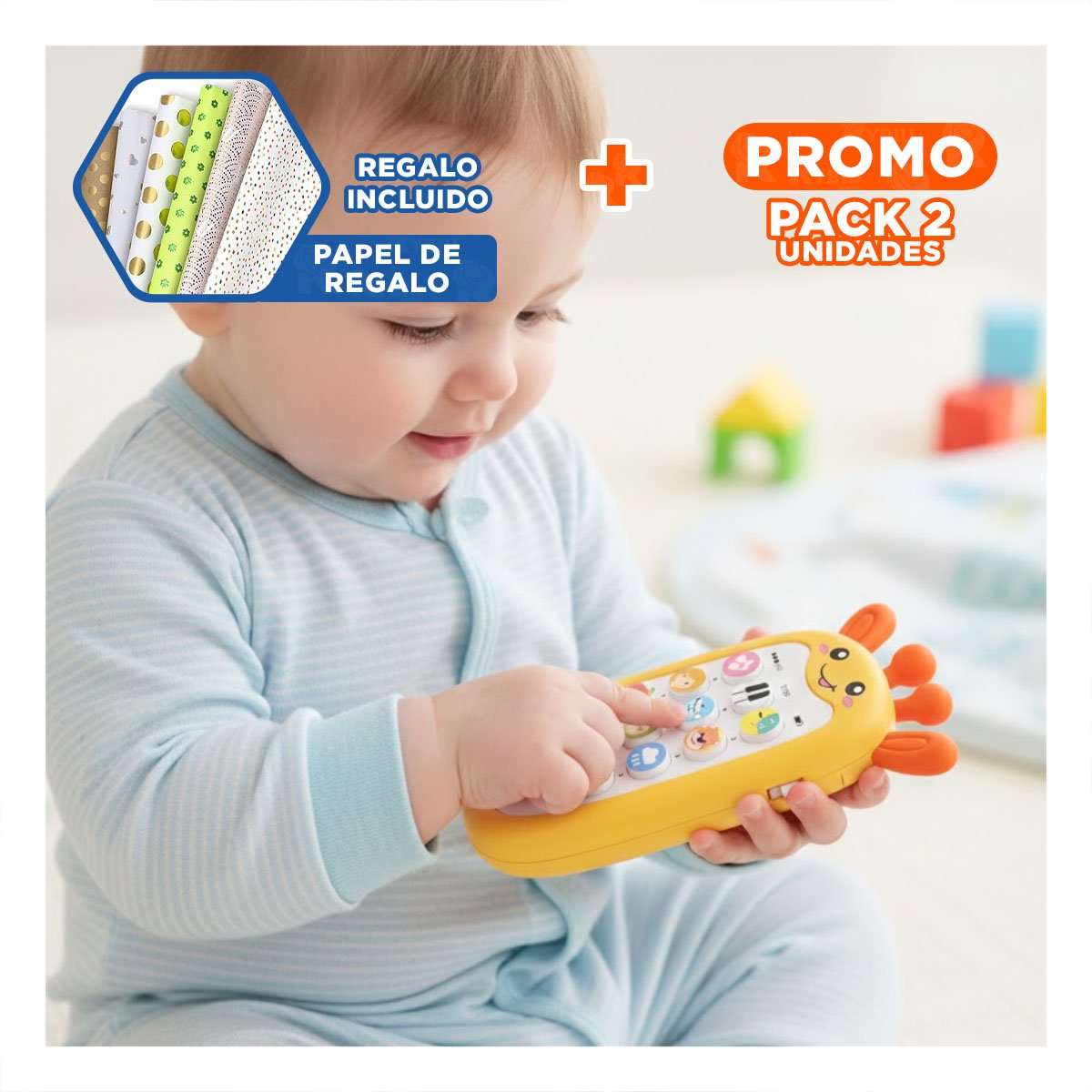 PACK2 SMARTPHONE EDUCATIVO GIRAFA AMARILLO BILINGUE DIDACTICO Y+PAPEL REGALO - 1
