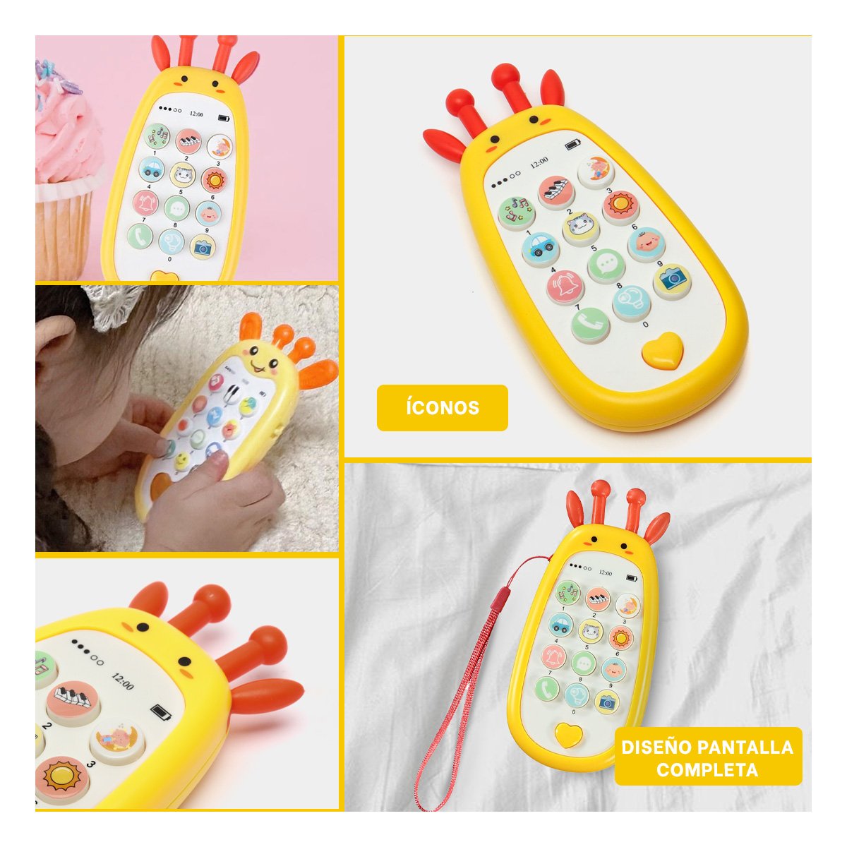 PACK2 SMARTPHONE EDUCATIVO GIRAFA AMARILLO BILINGUE DIDACTICO Y+PAPEL REGALO - 3