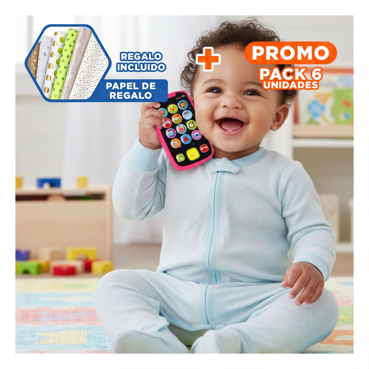 PACK6 SMARTPHONE DIDACTICO ROJO MUSICAL COMPACTO PARA ACTIVIDAD TEMPRANA Y+PAPEL REGALO - 1