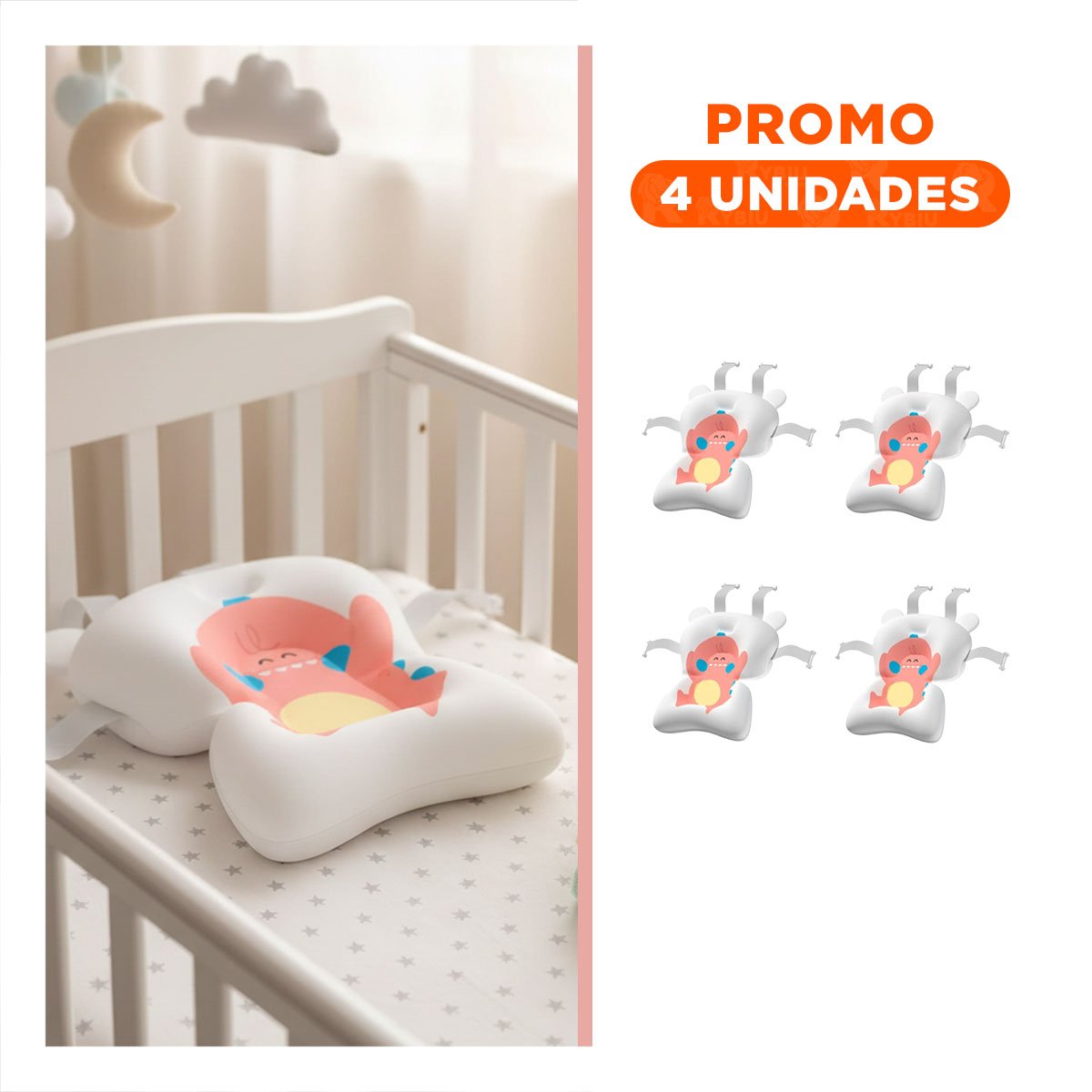 PACK4 ASIENTO DE BANERA CON FORMA DINOSAURIO ROSADO BLANCO PRACTICO Y+REGALO STICKER - 1