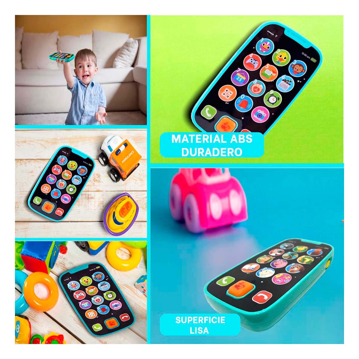 CELULAR DIDACTICO CELESTE CON BOTONES SONOROS DIVERTIDOS Y+LIGAS REGALO - 5