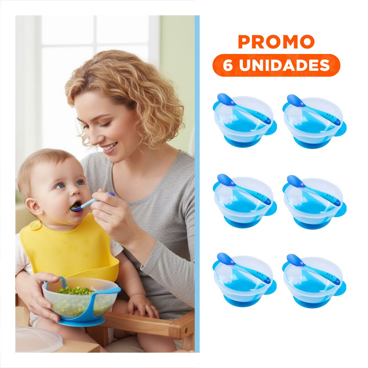 PACK6 RECIPIENTE AZUL ANTIDESLIZANTE CON CUBIERTO Y TAPA PARA USO COTIDIANO - 1
