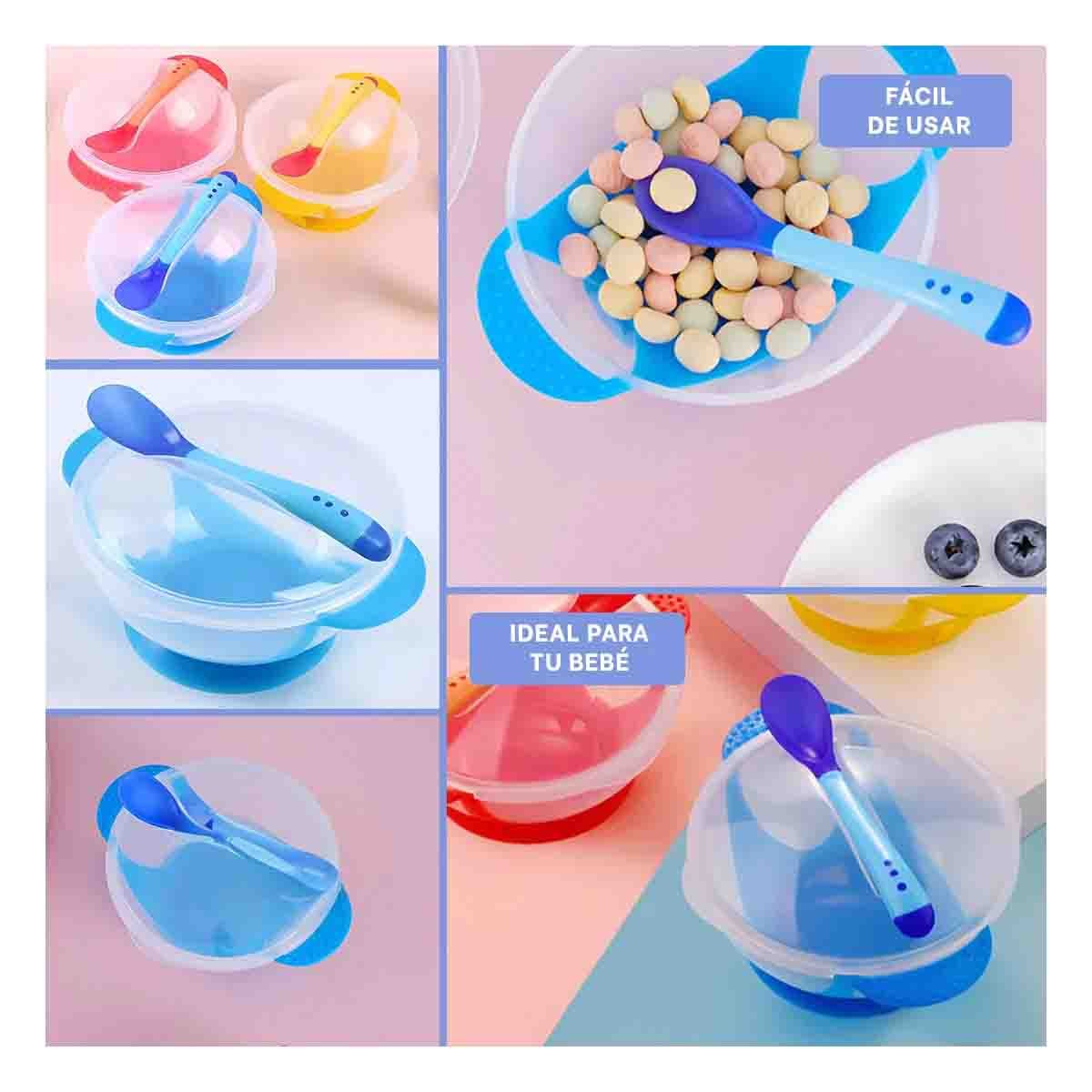 PACK12 BOWL ANTIDESLIZANTE AZUL CON CUBIERTO FUNCIONAL Y TAPA AJUSTABLE Y+PAPEL REGALO - 2