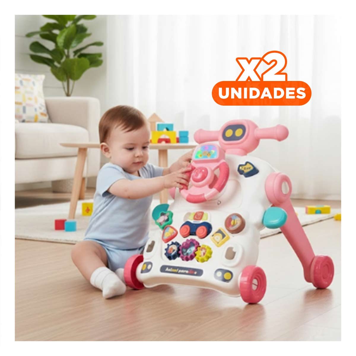 PACK2 CAMINADOR CON FIGURA DE TUERCAS ROSADO PARA NINOS DE CALIDAD Y+REGALO STICKER - 1