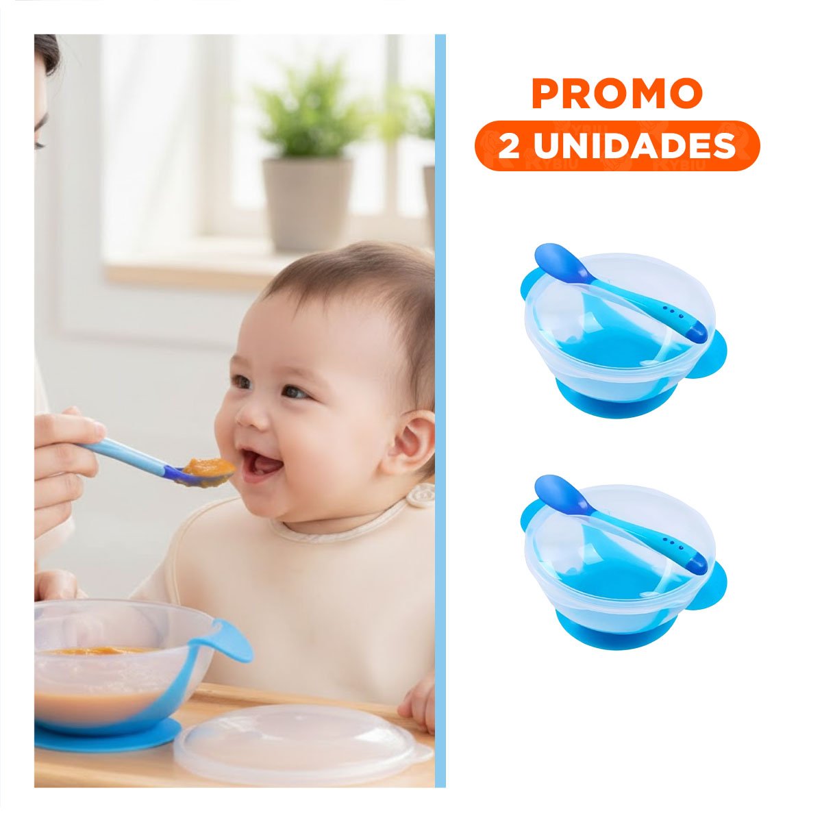 PACK2 BOWL ANTIDESLIZANTE AZUL CON CUBIERTO DURABLE Y TAPA PROTECTORA - 1