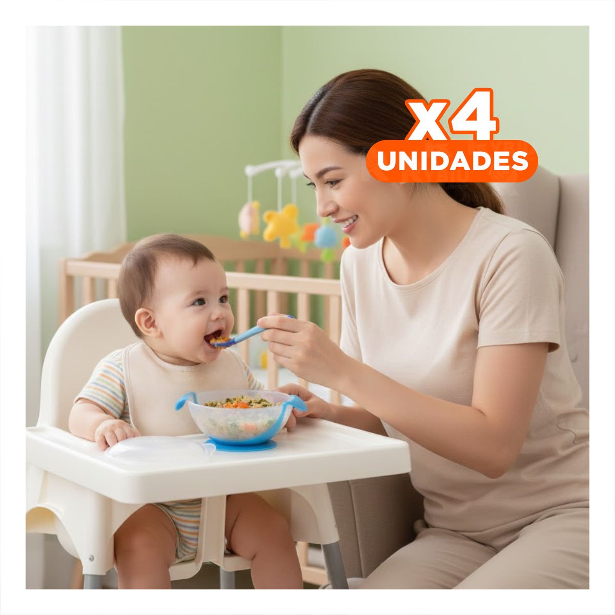 PACK4 CUENCO AZUL ANTIDESLIZANTE CON CUBIERTO Y TAPA PARA TRANSICION ALIMENTARIA - 1