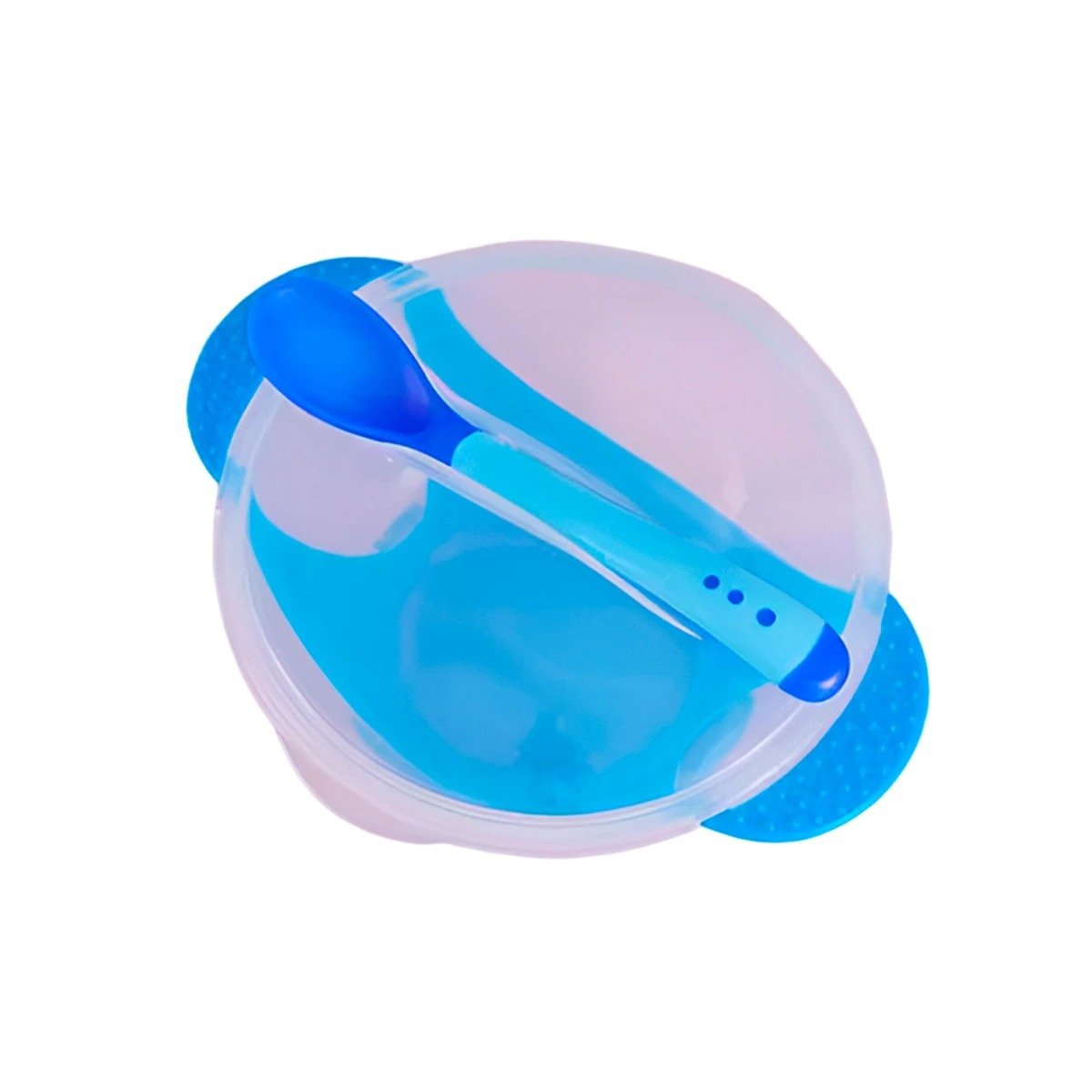 PACK4 TAZON AZUL ANTIDESLIZANTE CON CUBIERTO Y TAPA PARA PRIMERAS COMIDAS Y+PAPEL REGALO - 3