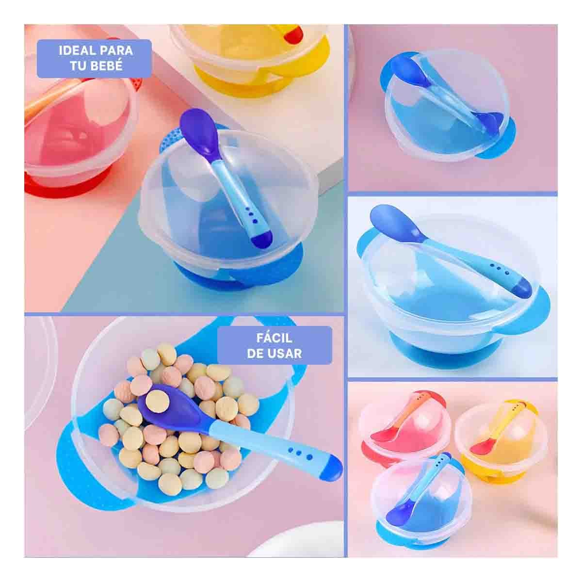 PACK4 BOWL AZUL ANTIDESLIZANTE CON CUBIERTO Y TAPA PARA APRENDIZAJE EN MESA Y+REGALO STICKER - 2