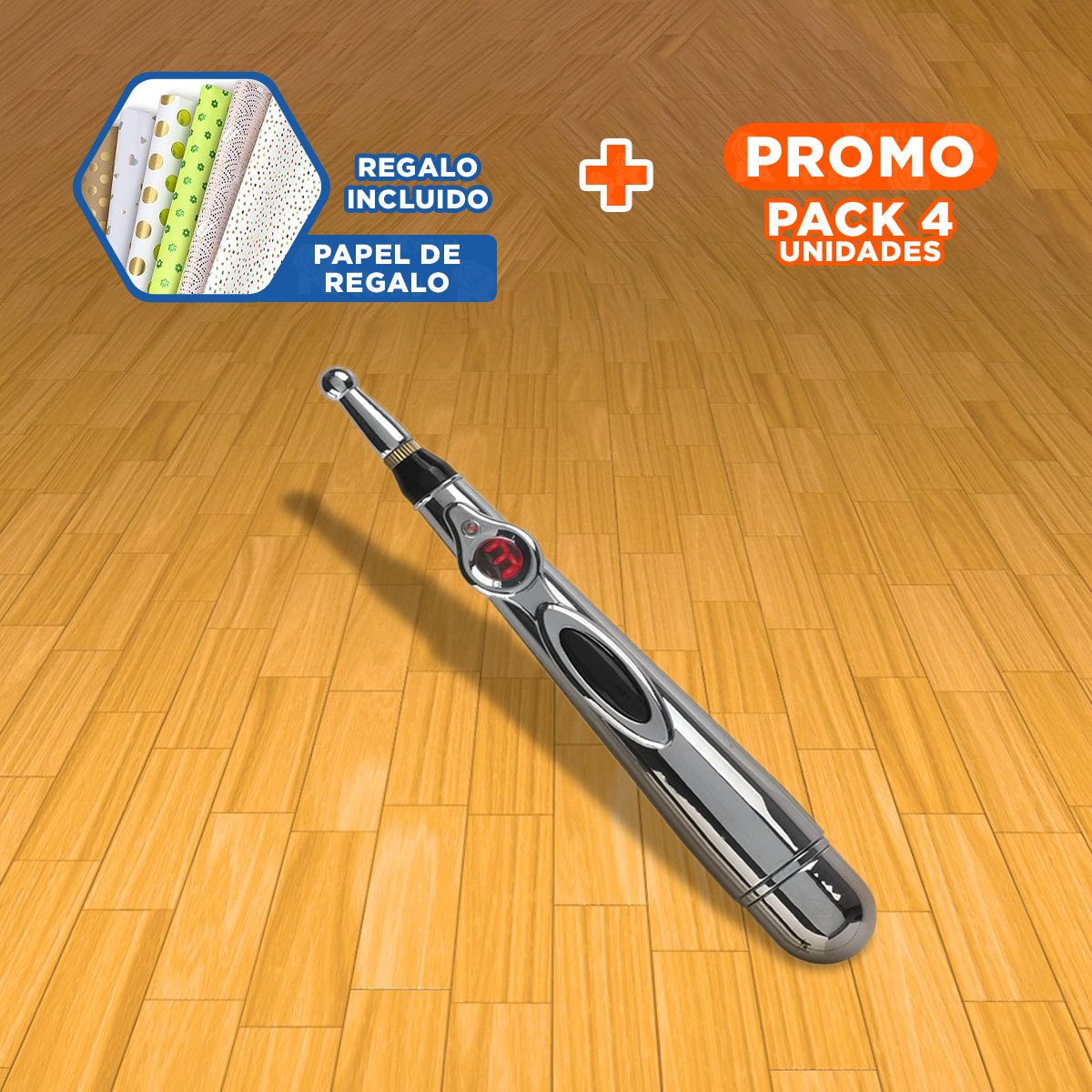 PACK4 ACCESORIO MASAJEADOR PROFESIONAL DE SALUD Y BELLEZA PLATEADO Y+PAPEL REGALO - 1