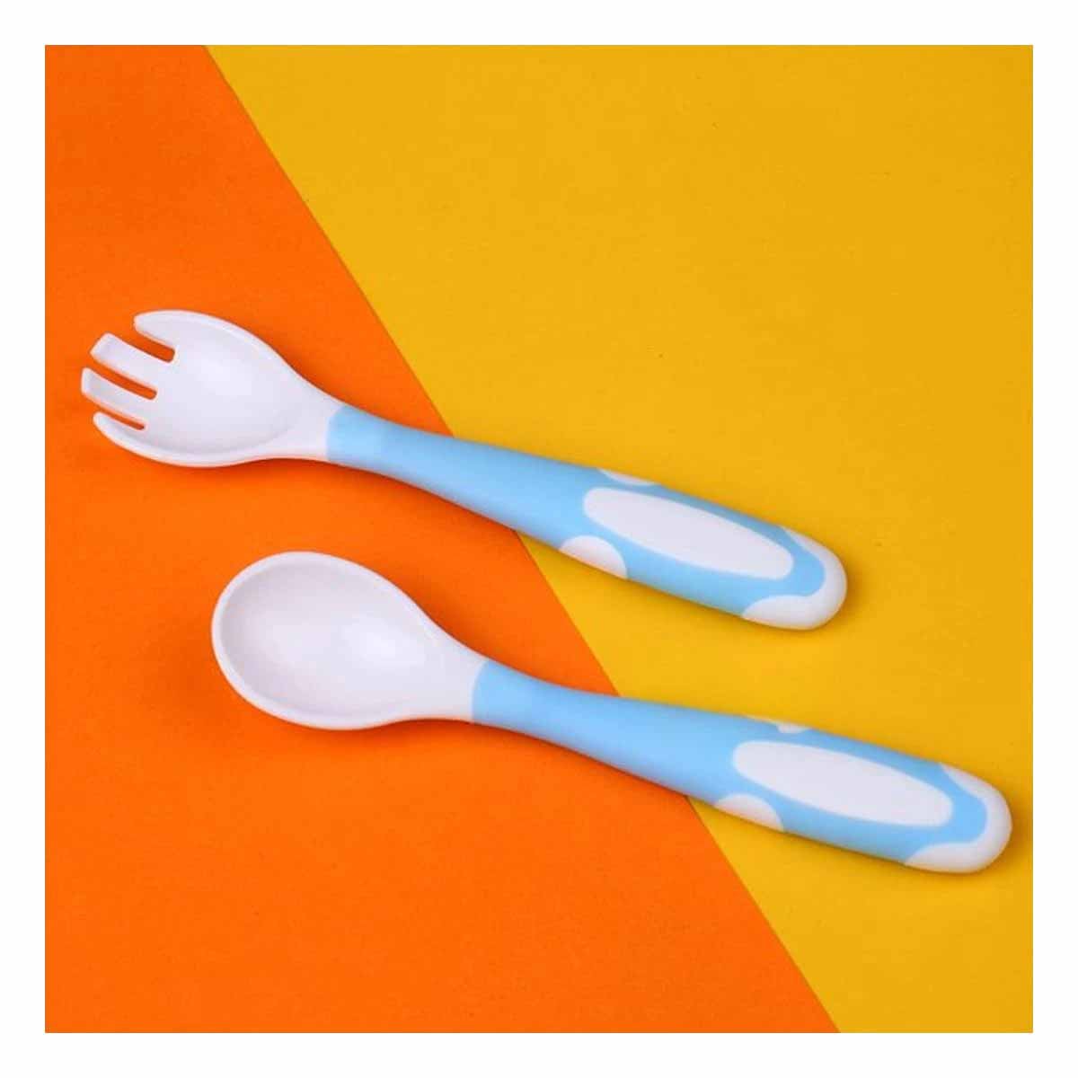 PACK6 SET CUCHARA Y TENEDOR ESTILO FLEXIBLE PARA BEBE CELESTE CON GOMA SUAVE Y+REGALO STICKER - 5