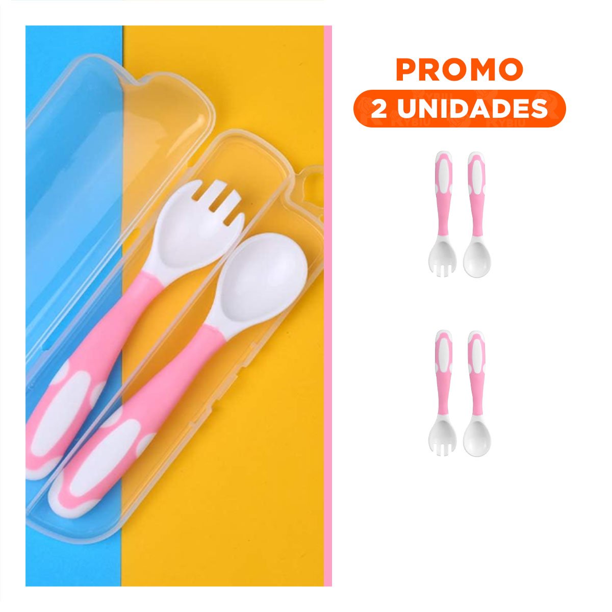 PACK2 UTENSILIO ALIMENTACION ESTILO FLEXIBLE PARA BEBE ROSADO CON ESTUCHE DE RESISTENCIA - 1