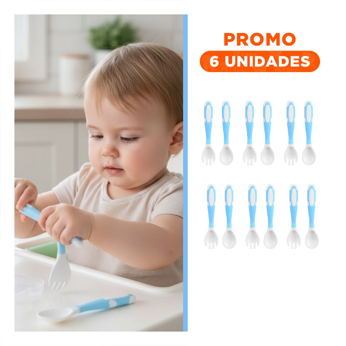 PACK6 KIT COMIDA FORMA FLEXIBLE PARA BEBE CELESTE CON ESTUCHE DE ENTRENAMIENTO - 1