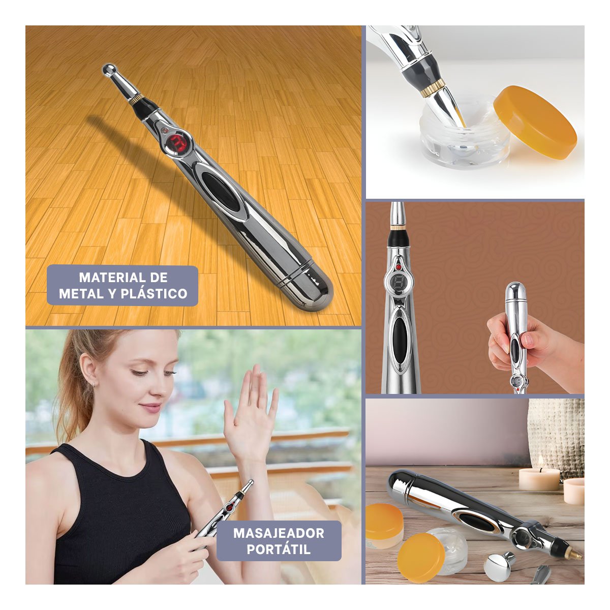 LAPIZ MASAJEADOR PORTATIL DE SALUD Y BELLEZA PLATEADO CON FORMA PRACTICA Y+LIGAS REGALO - 5