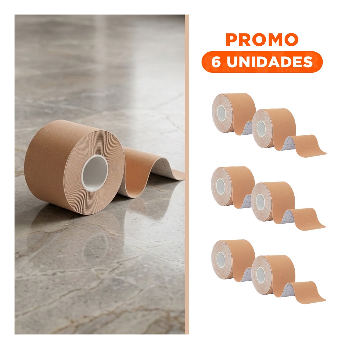 PACK6 BANDA KINESIOLOGICA PROFESIONAL 5M X 5CM BEIGE CON AJUSTE COMODO - 1