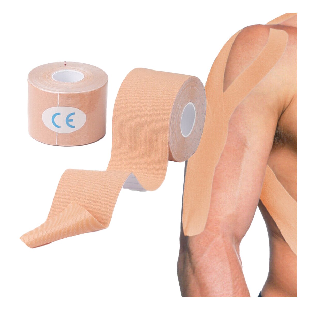 VENDAJE KINESIOLOGICO ELASTICO 5M X 5CM BEIGE CON USO DIARIO Y+LIGAS REGALO - 3