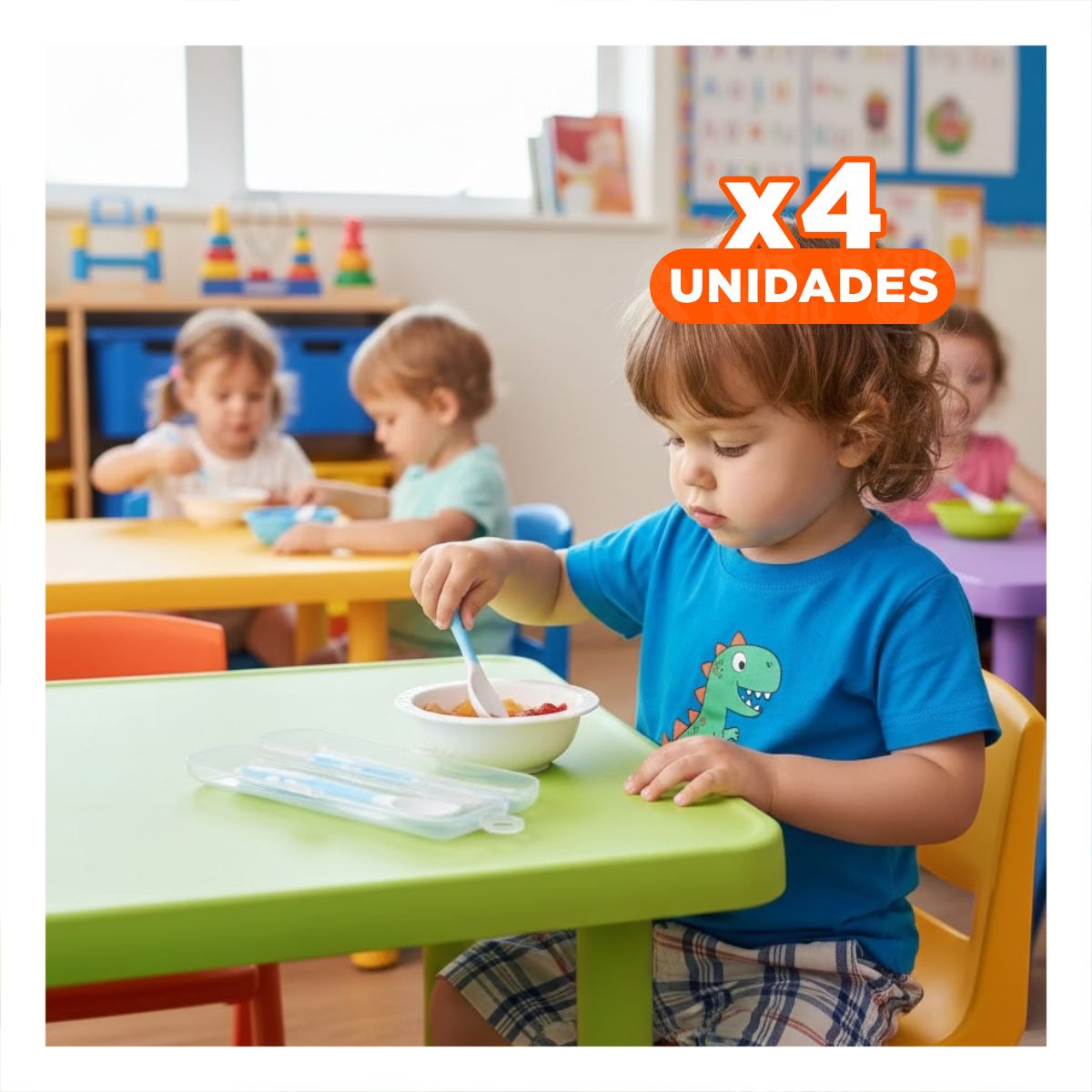 PACK4 SET CUCHARA Y TENEDOR DISENO ANTIDESLIZANTE PARA BEBE CELESTE CON CALMA - 1