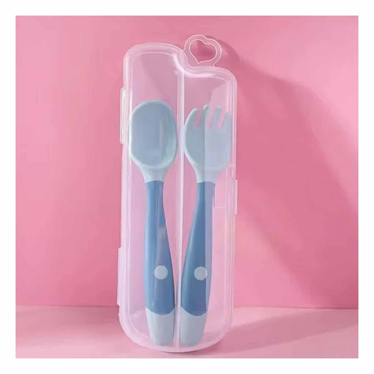 PACK4 SET CUCHARA Y TENEDOR DISENO ANTIDESLIZANTE PARA BEBE CELESTE CON CALMA - 2