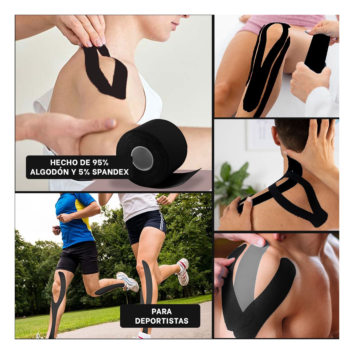 VENDAJE KINESIOLOGICO 5M X 5CM NEGRO CON ADHESION UNIFORME - 5