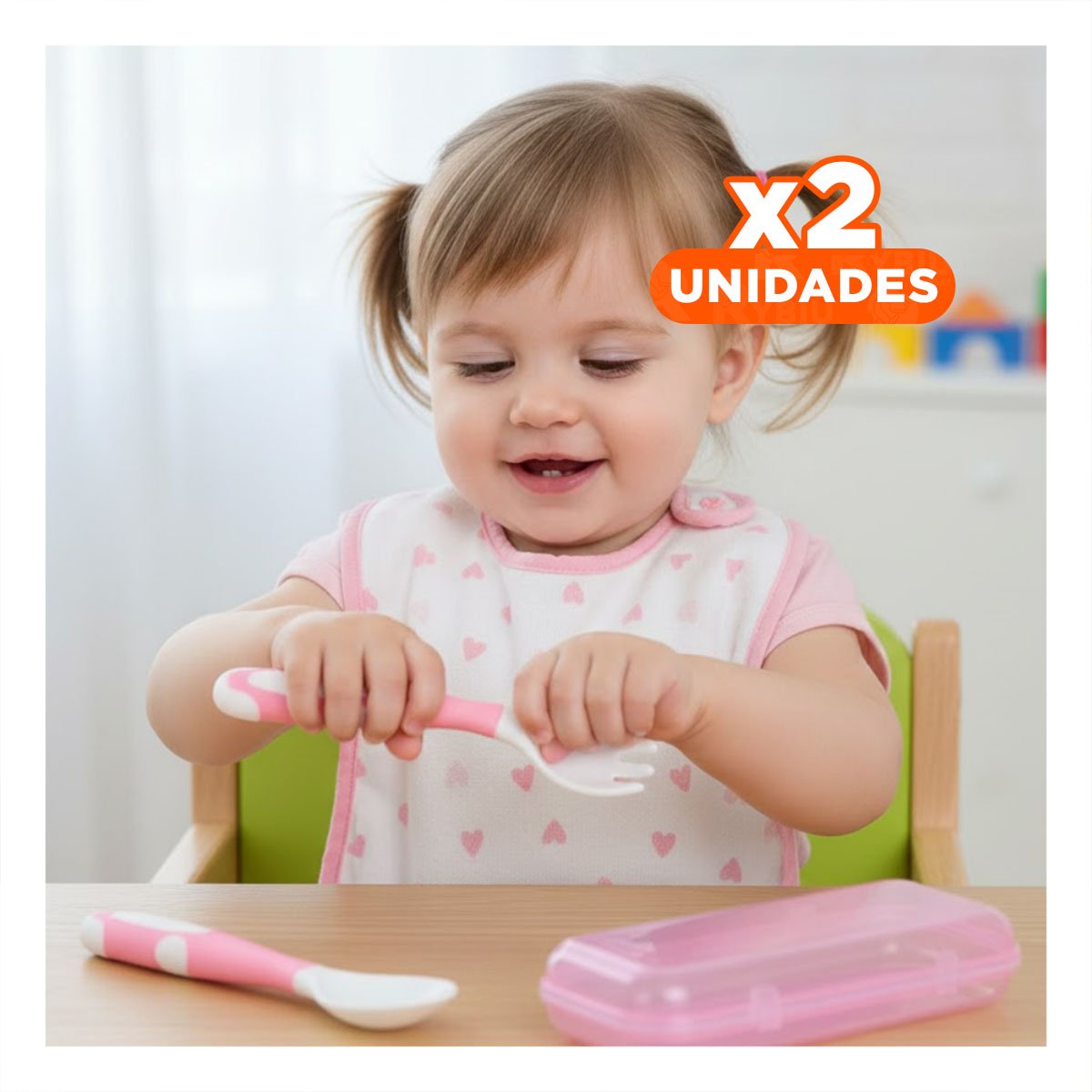PACK2 JUEGO CUBIERTOS FORMA FLEXIBLE PARA BEBE ROSADO CON ESTUCHE DE USO Y+REGALO STICKER - 1