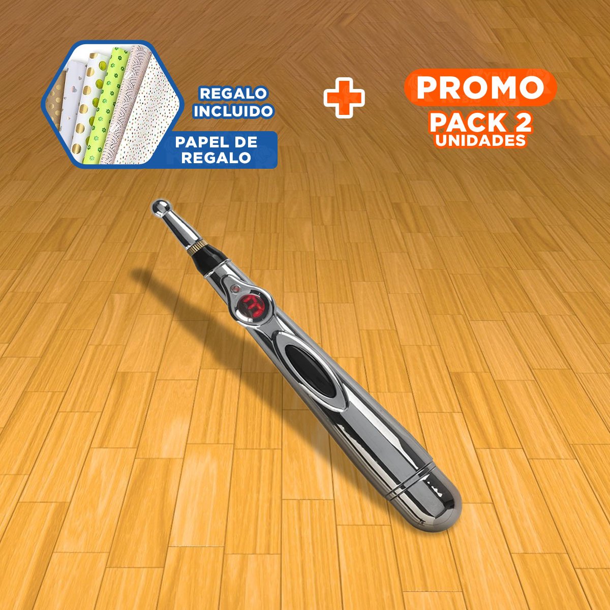 PACK2 ELEMENTO MASAJEADOR PORTATIL DE SALUD Y BELLEZA PLATEADO CON PERFIL LIGERO Y+PAPEL REGALO - 1