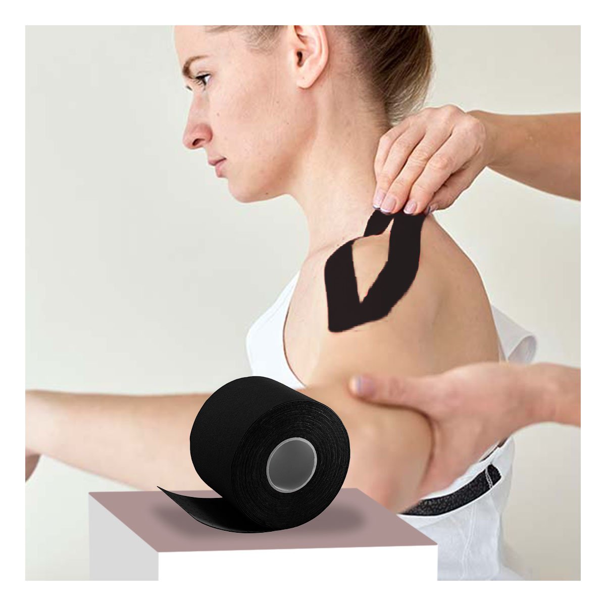 PACK6 ACCESORIO KINESIOLOGICO PROFESIONAL 5M X 5CM NEGRO CON AJUSTE FIRME - 3