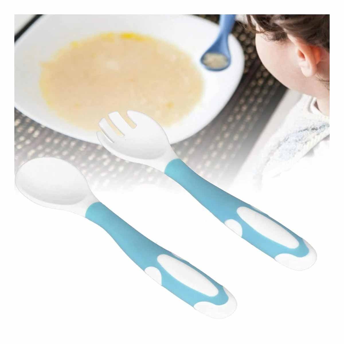 PACK12 UTENSILIO ALIMENTACION FORMA FLEXIBLE PARA BEBE CELESTE CON ESTILO AZUL Y+PAPEL REGALO - 3
