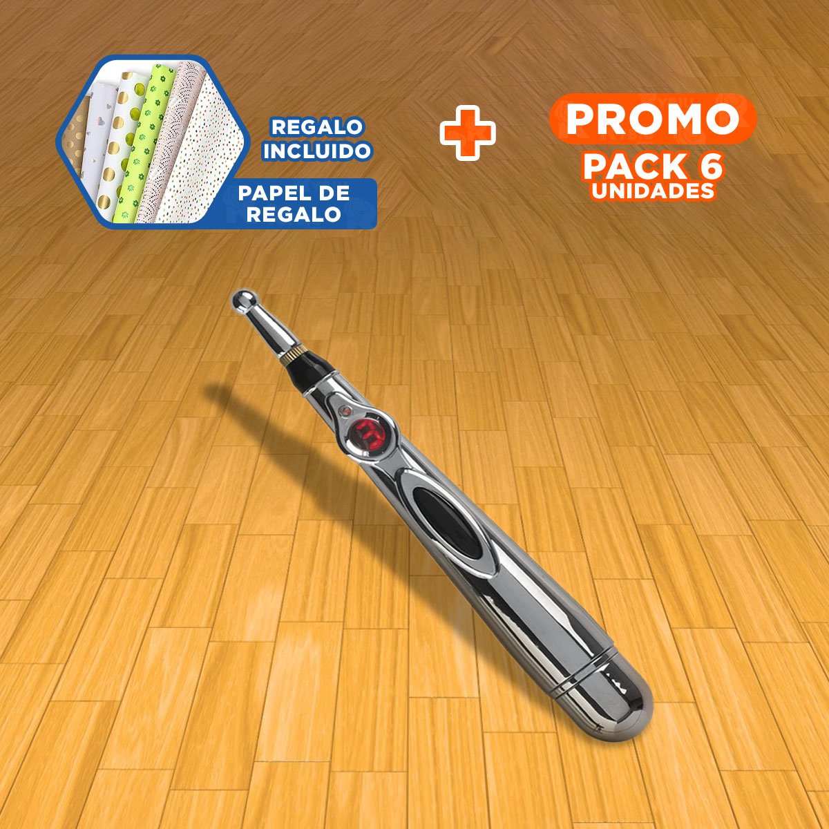 PACK6 ACCESORIO MASAJEADOR ERGONOMICO DE SALUD Y BELLEZA PLATEADO Y+PAPEL REGALO - 1