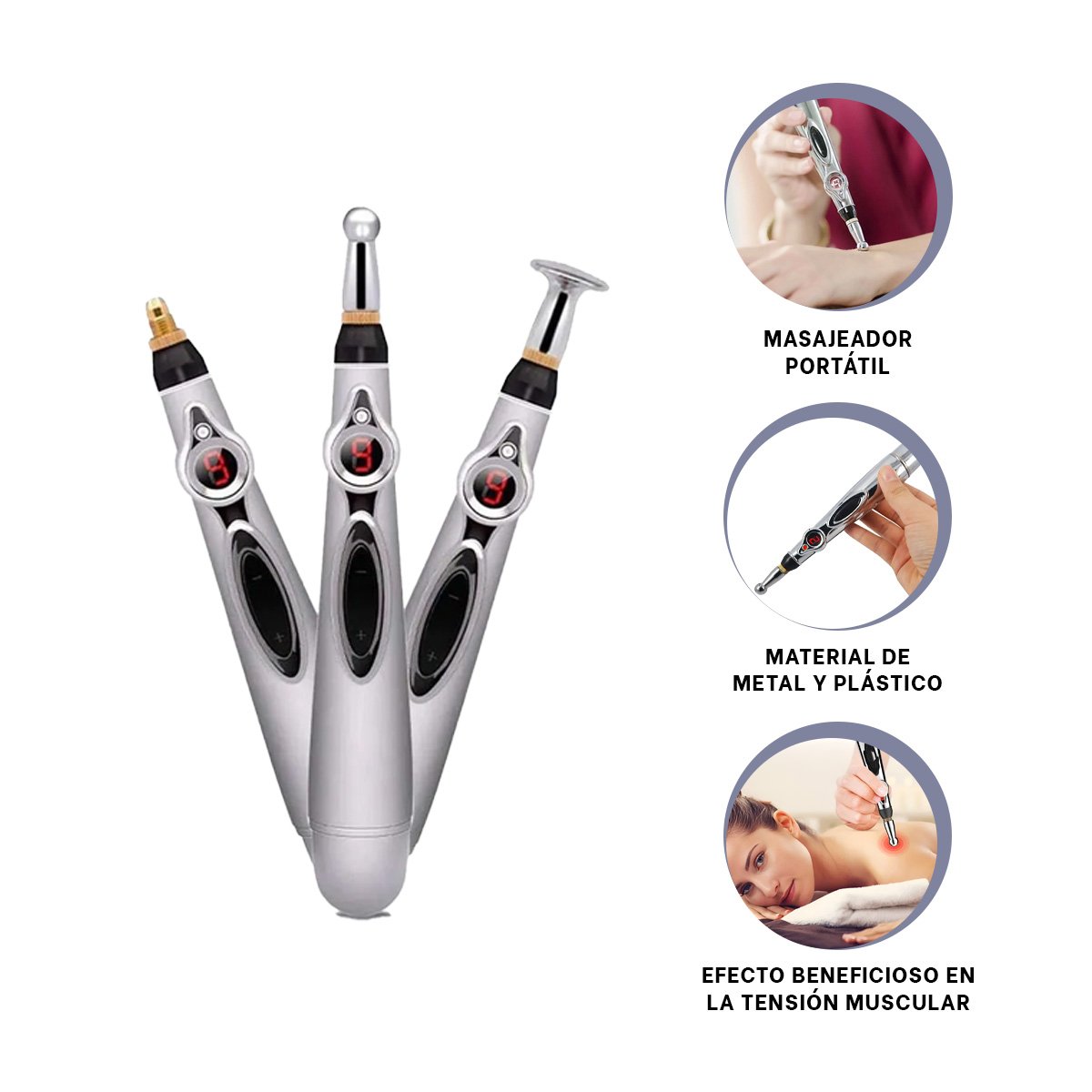 LAPIZ MASAJEADOR DE SALUD Y BELLEZA PLATEADO CON VIBRACION DELICADA - 3