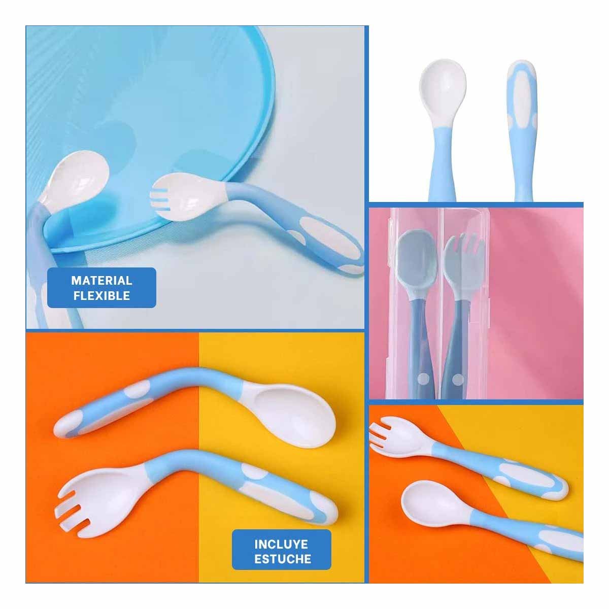 PACK2 KIT COMIDA MODELO ANTIDESLIZANTE PARA BEBE CELESTE CON VARIEDAD DE USO Y+PAPEL REGALO - 3