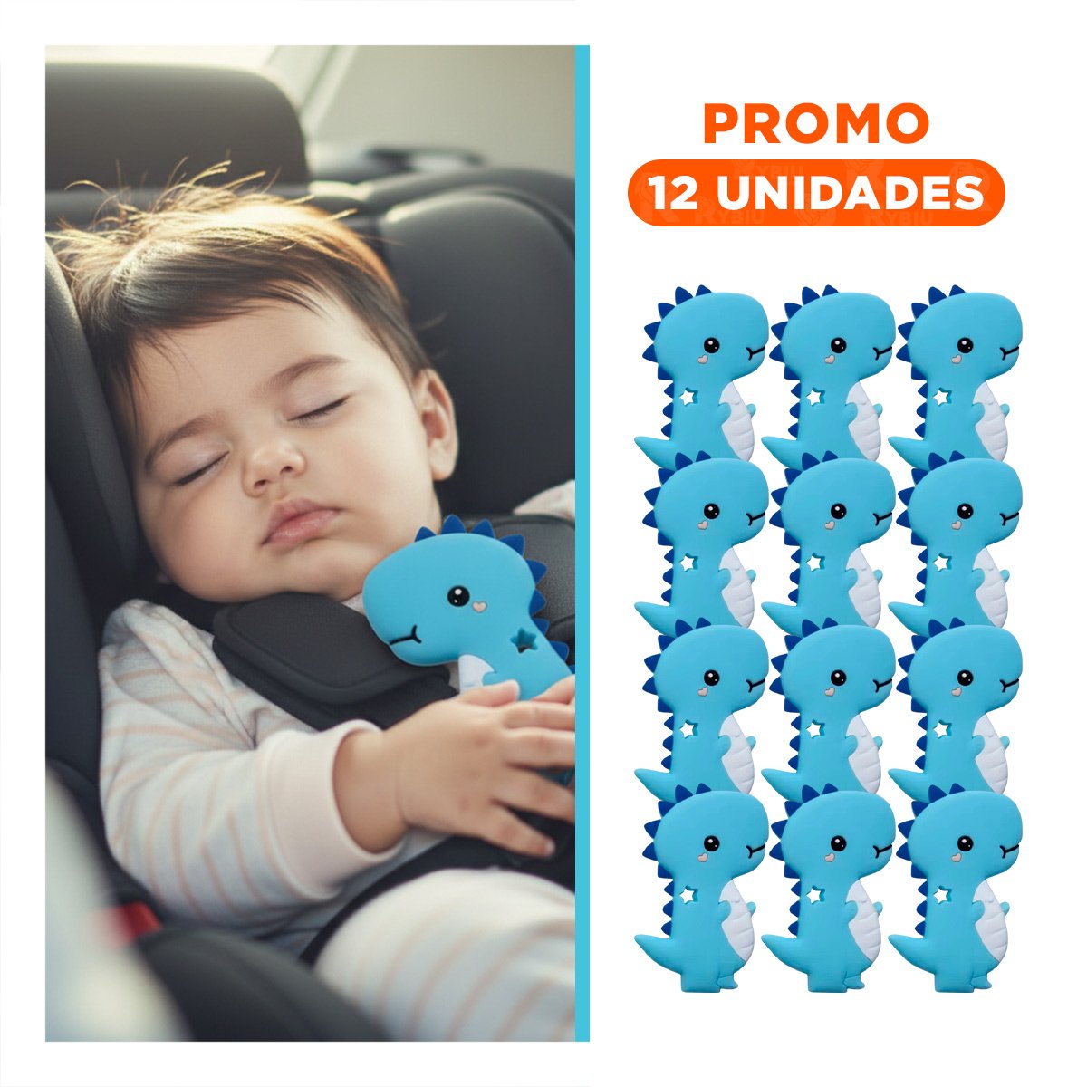 PACK12 RASCADOR SILICONA ESTILO DINOSAURIO PARA BEBE AZUL PARA PEQUENOS Y+REGALO STICKER - 1