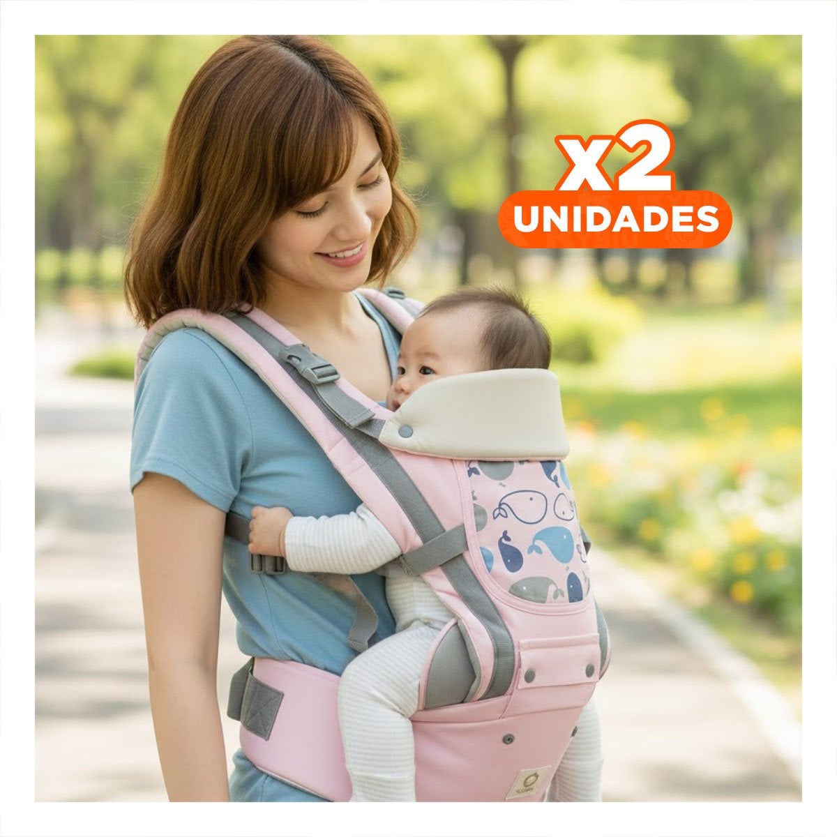 PACK2 PORTABEBE CANGURO FORMA BALLENITA PARA BEBE ROSADO CON FIRMEZA DE TELA Y+REGALO STICKER - 1