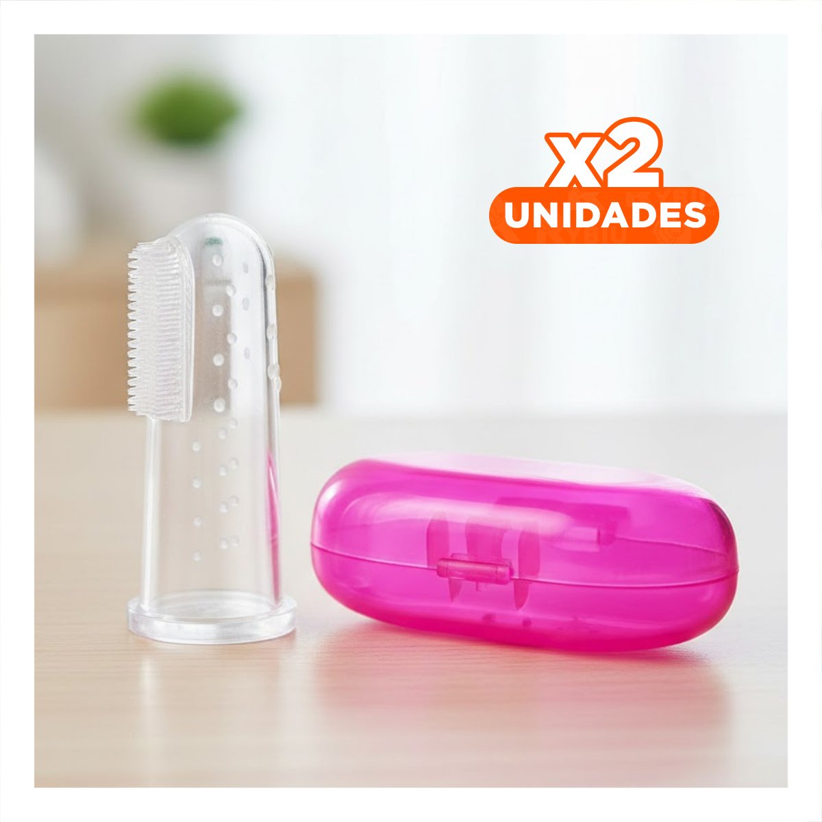 PACK2 MASAJEADOR SILICONA FORMA DEDAL PARA BEBE CON ESTUCHE ROSA DE NOVEDAD Y+REGALO STICKER - 1