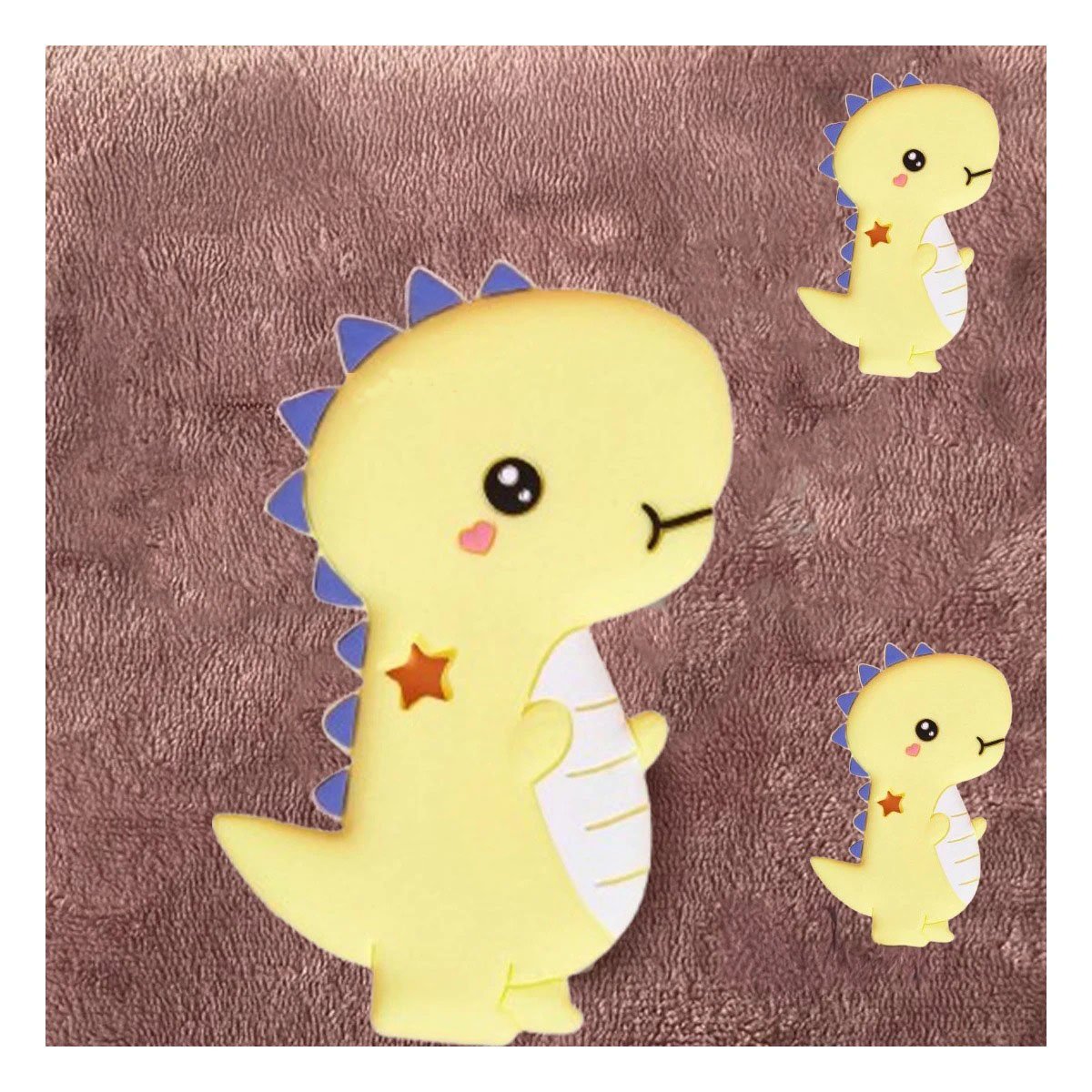 PACK12 ACCESORIO SILICONA MODELO DINOSAURIO PARA BEBE AMARILLO PARA MASAJE BUCAL Y+PAPEL REGALO - 3