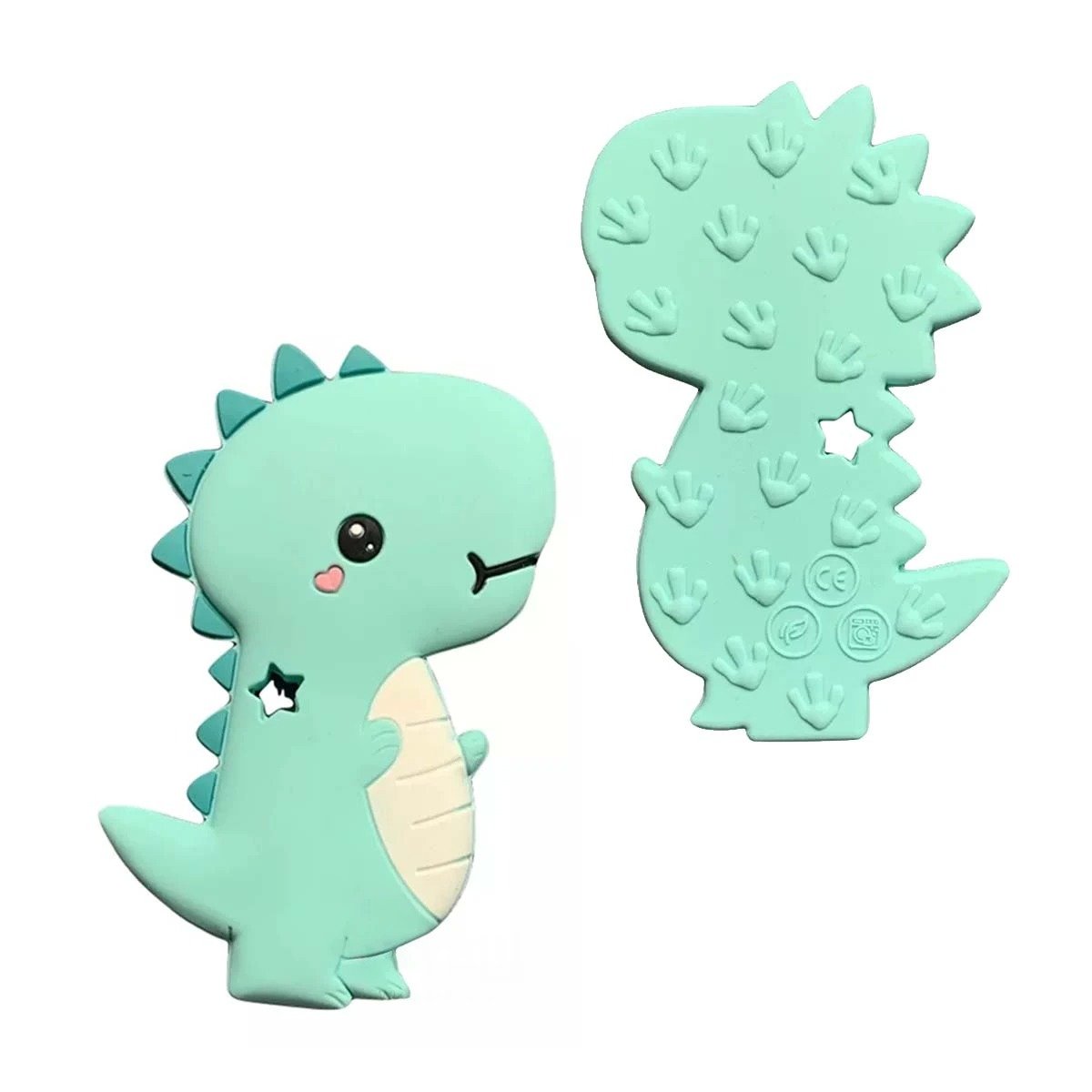 PACK6 MORDEDOR SILICONA ESTILO DINOSAURIO PARA BEBE VERDE DE PRACTICO TAMANO Y+REGALO STICKER - 2