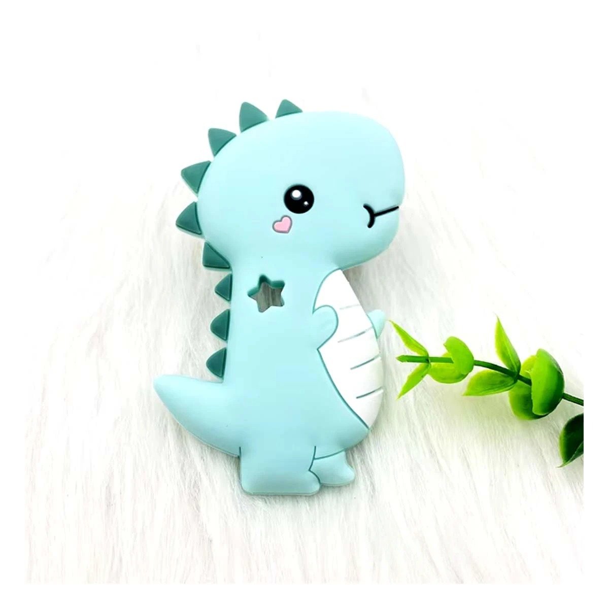 PACK6 MORDEDOR SILICONA ESTILO DINOSAURIO PARA BEBE VERDE DE PRACTICO TAMANO Y+REGALO STICKER - 3