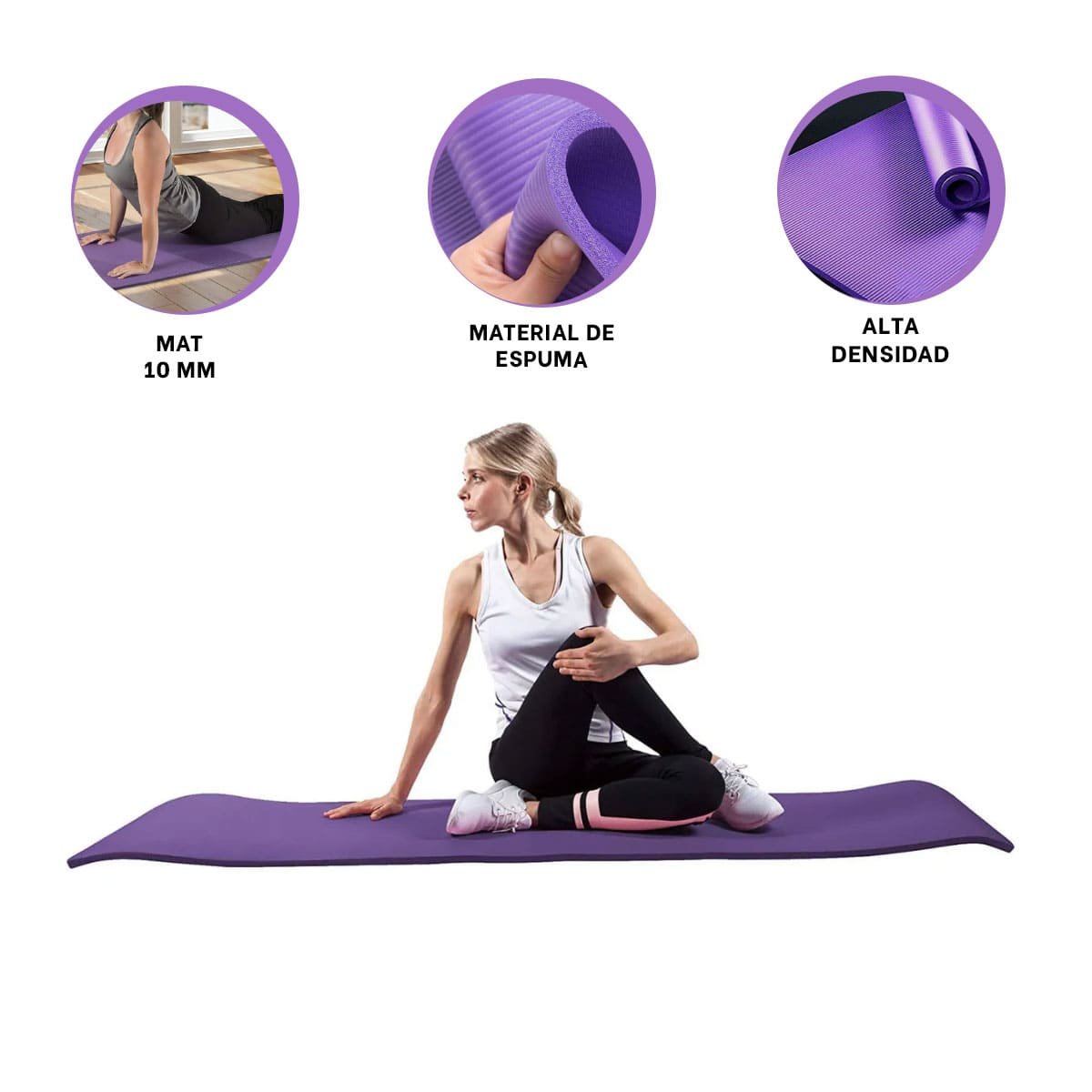 COLCHONETA 10MM ESPUMA MORADO COMODA Y ANTIDESLIZANTE PARA ENTRENAMIENTO - 3