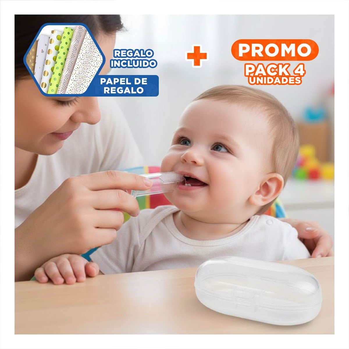 PACK4 CUIDADO SILICONA FORMA DEDAL PARA BEBE CON ESTUCHE DE VARIEDAD Y+PAPEL REGALO - 1