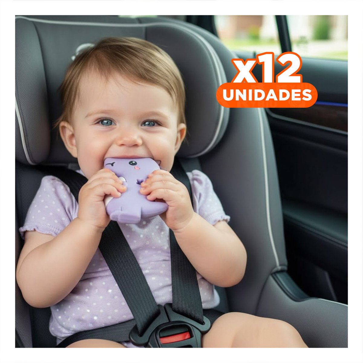 PACK12 ACCESORIO SILICONA MODELO DINOSAURIO PARA BEBE LILA PARA MASAJE BUCAL - 1