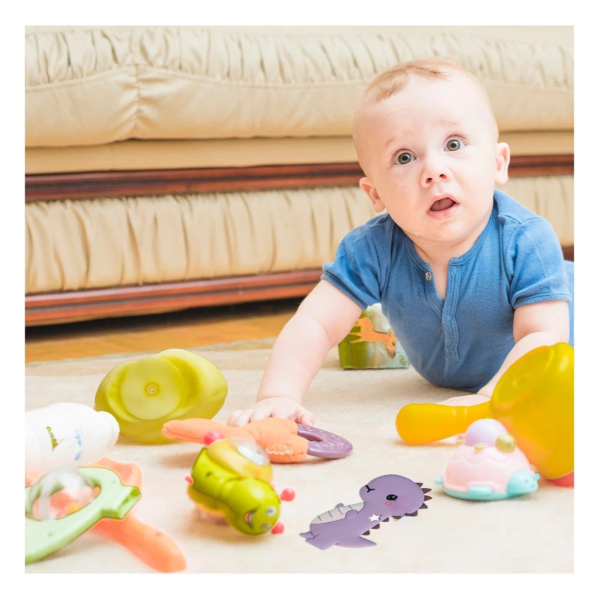 PACK12 ACCESORIO SILICONA MODELO DINOSAURIO PARA BEBE LILA PARA MASAJE BUCAL - 2