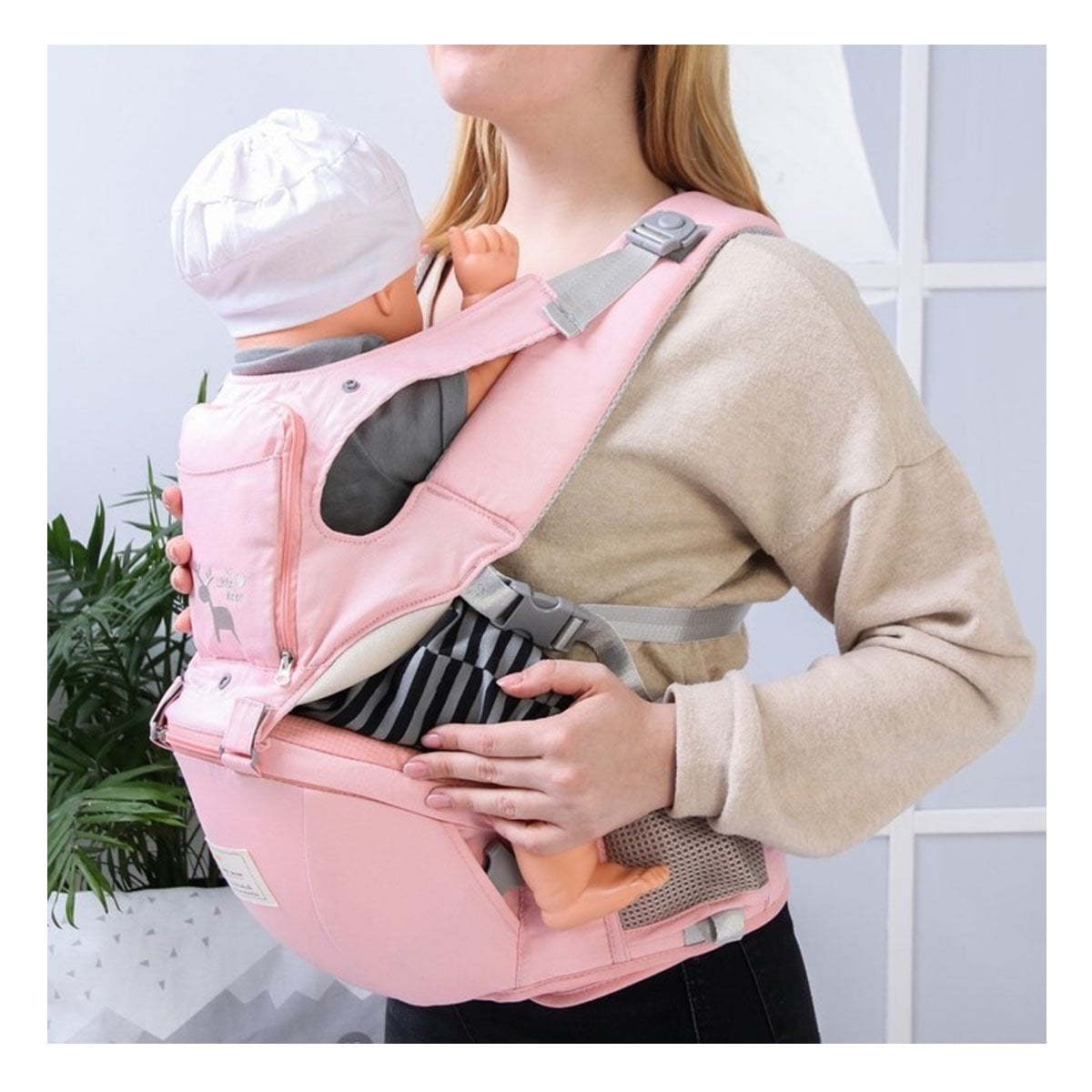 PACK2 CARGADOR DE BEBE ESTILO BALLENITA 3 EN 1 ROSADO CON BROCHE DE PRESION - 2