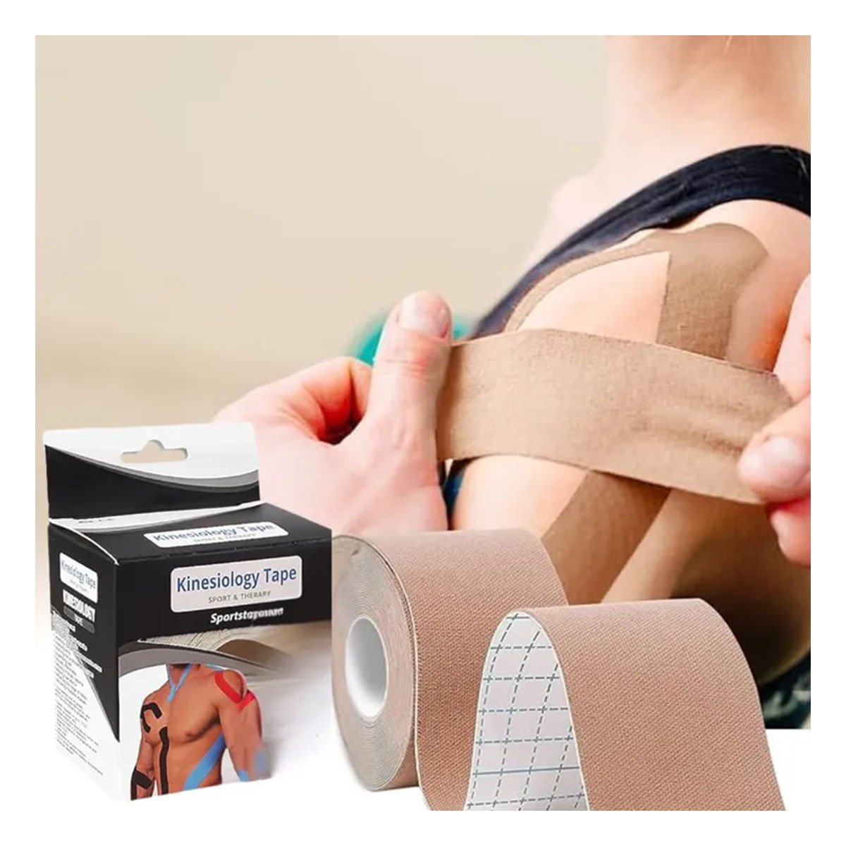 PACK12 SOPORTE KINESIOLOGICO 5M X 5CM BEIGE CON ADHESION FIRME Y+PAPEL REGALO - 3